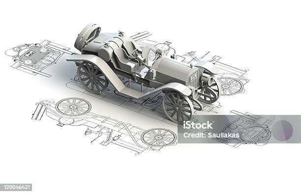 Retro Carro Gráficos Com 3d Modelo De Topo - Fotografias de stock e mais imagens de Carro - Carro, Desenho a Lápis, Antigo