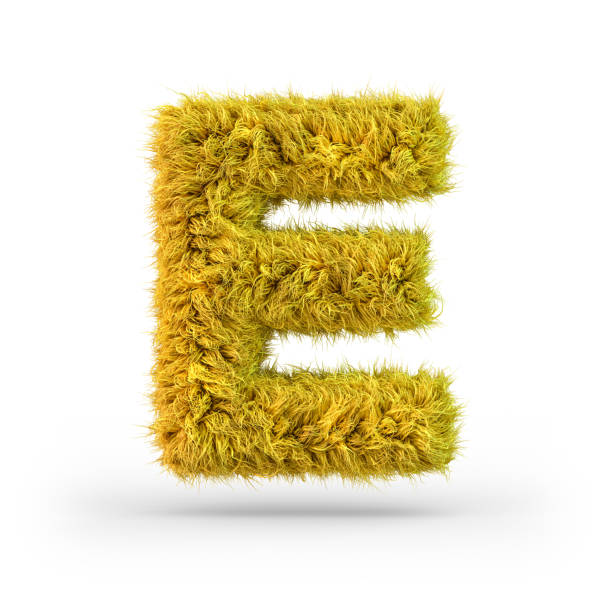 capital letter e. uppercase. yellow fluffy and furry font. 3d - fur type imagens e fotografias de stock