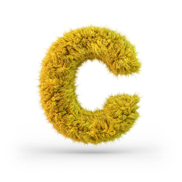 capital letter c. uppercase. yellow fluffy and furry font. 3d - fur type imagens e fotografias de stock