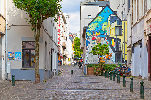 Brussels, Belgium - July 02 2019: The Boule & Bill Wall is located \