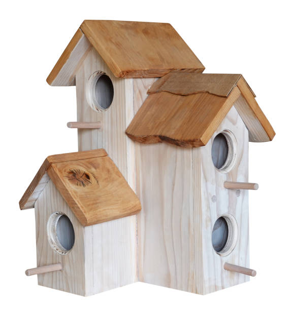 casa do birdhouse da caixa do ninho para o ofício handmade dos pássaros isolado no branco - birdhouse birds nest animal nest house - fotografias e filmes do acervo