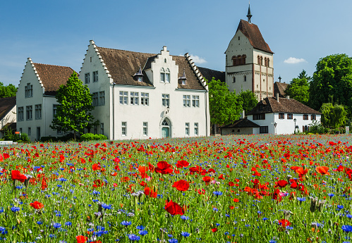 Reichenau Island - May 31st 2017. The Reichenau Abbey, a Romanesque church and former Benedictine monastery, is located in the village of Mittelzell. Reichenau is an island in Baden-Wurttemberg, Germany and was declared a World Heritage Site in 2000.