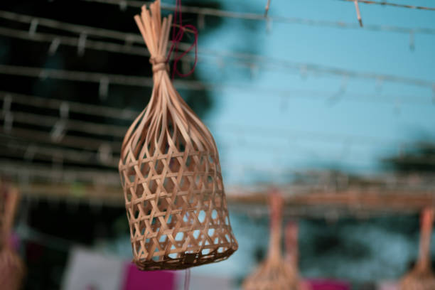 Wicker round bamboo basket hang decoration in event