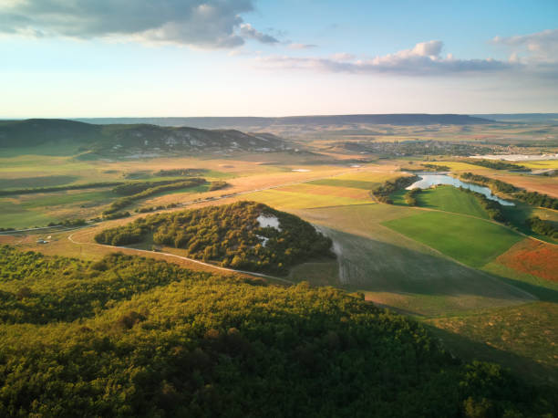 istock Aerial fields and meadow in mountain. 1200476806