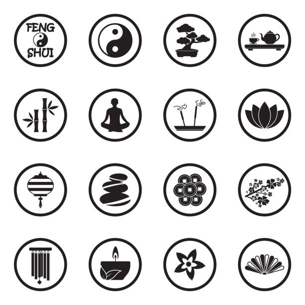 Ilustración de Iconos Feng Shui Diseño Plano Negro En Círculo Ilustración Vectorial y más Vectores Libres de Derechos de Feng Shui - iStock