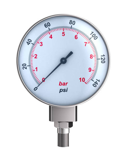 manómetro sobre fondo blanco. ilustración 3d aislada - pressure gauge gauge physical pressure pipeline fotografías e imágenes de stock