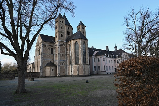 Dormagen, Germany, January 18, 2020: The Knechtsteden monastery is a former Premonstratensian abbey, which has been owned by the Order of Spiritans since 1896. The three-nave groined basilica with columns and pillars in the \