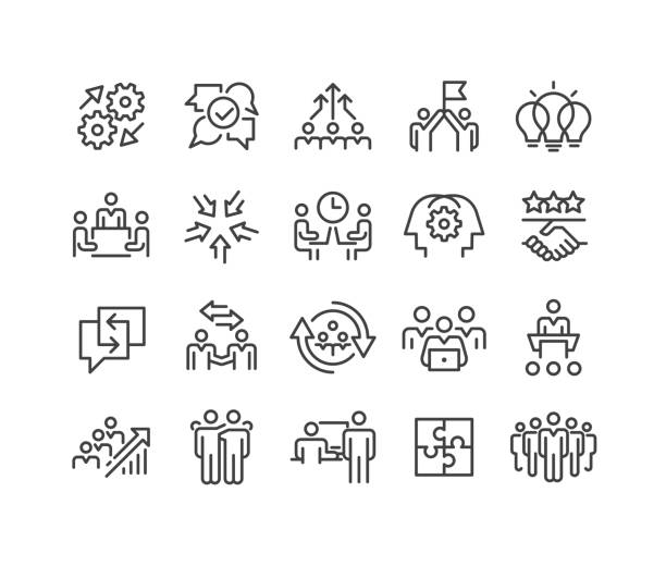 illustrations, cliparts, dessins animés et icônes de teamwork and interaction icons - classic line series - continuite