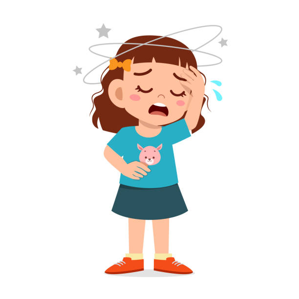 Cartoon Little Kid Girl Get Bad Headache Stock Illustration - Download  Image Now - Child, Nausea, Coughing - iStock