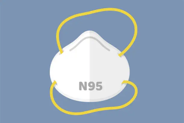 Vector illustration of Flat mask vector N95 respirator to prevent toxic fumes and dust between the small size of the air such as PM2.5.