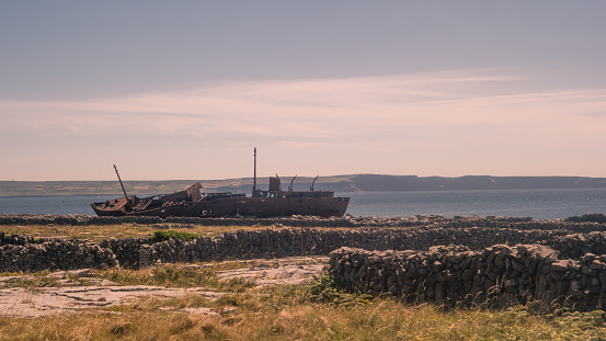 The Plassey shipwreck on the east coast of Inisheer, the smallest of the Aran Islands off the coast of Galway in the west of Ireland