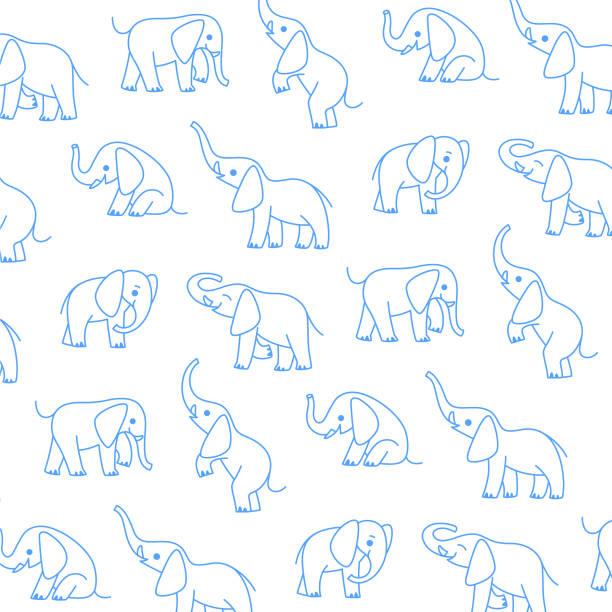 pattern Vector pattern with cute elephant in cartoon style. Children's print for fabric, textile, clothes, toys, book. elephant drawings stock illustrations