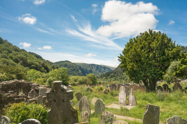 View of the ancient cemetery at Glendalough, an early christian monastic settlement in Co. Wicklow, Ireland.