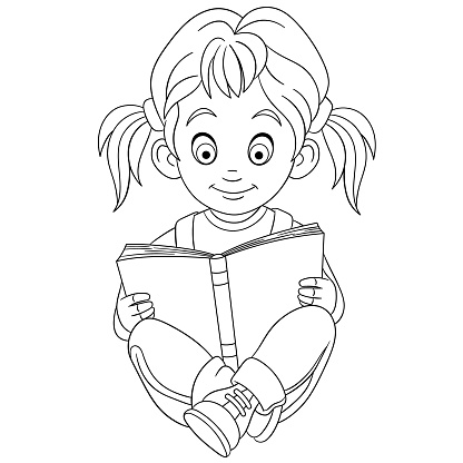 Ilustración de Página Para Colorear De La Chica De Dibujos Animados Leyendo  Un Libro y más Vectores Libres de Derechos de Colorear - iStock