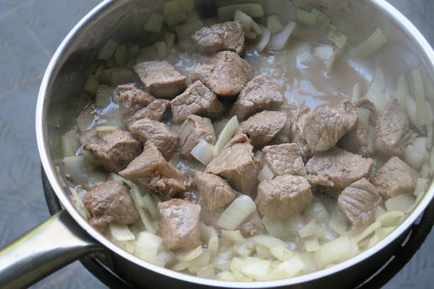 istock Stir Fried Beef and Onion in pan, bangkok, thailand 1200498607