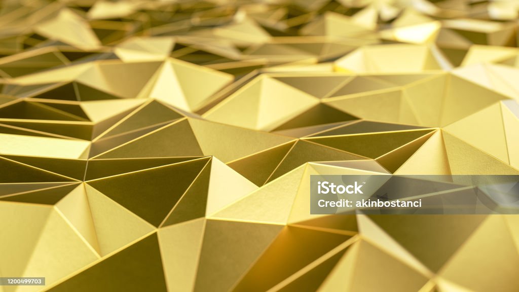 Poly Gold Color 3d Abstract Low Poly Gold Colored Chaotic Structure Background Stock ...