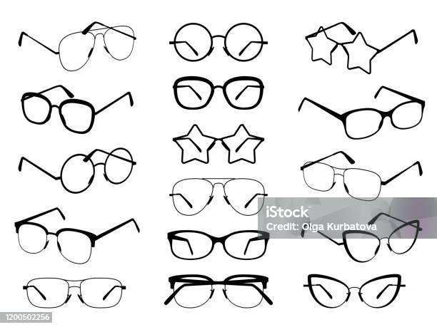Brille Silhouette Verschiedene Brillenrahmen Für Männer Und Frauen Modische Sonnenbrillen Optische Vision Gläser Verschiedener Formen Vektorset Stock Vektor Art und mehr Bilder von Brille