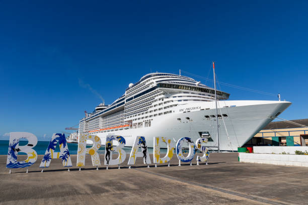 MSC Preziosa Cruise Ship in Bridgetown Harbor, Barbados stock photo