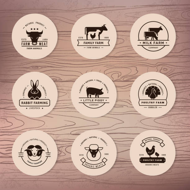 A large collection of vector logos for farmers, grocery stores and other industries A large collection of vector logos for farmers, grocery stores and other industries. Isolated on old paper background and executed in a flat style. farmer symbols stock illustrations