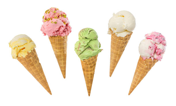 set eis in waffelkegel - ice cream cone stock-fotos und bilder