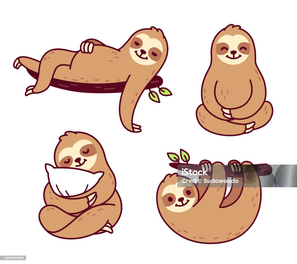 Cute Cartoon Sloth Set Stock Illustration - Download Image Now - Sloth,  Laziness, Couch Potato - iStock