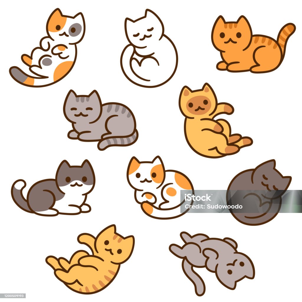 Cute Cartoon Cat Set Stock Illustration - Download Image Now - Domestic  Cat, Kitten, Sticker - iStock