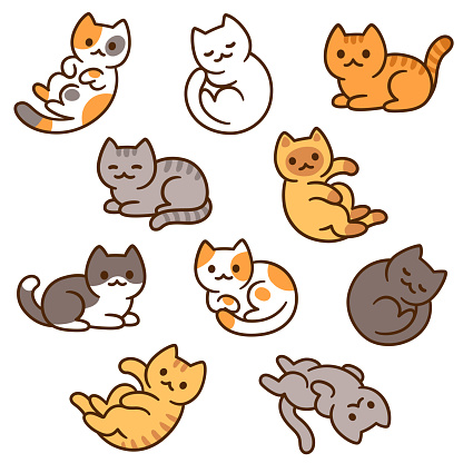 Cute Cartoon Cat Set Stock Illustration - Download Image Now - Domestic Cat,  Kitten, Sticker - iStock