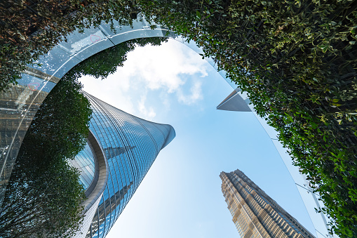 The skyscraper is at the world financial center in Shanghai, China