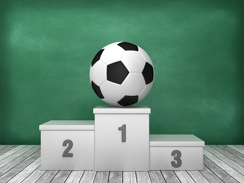 Podium with Soccer Ball on Chalkboard Background - 3D Rendering