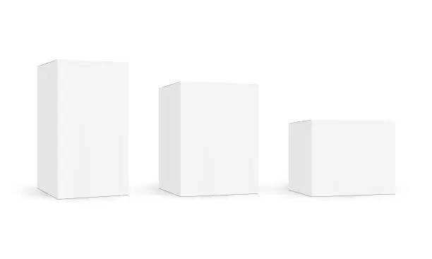 Vector illustration of Set of white cardboard boxes mockups isolated on white background
