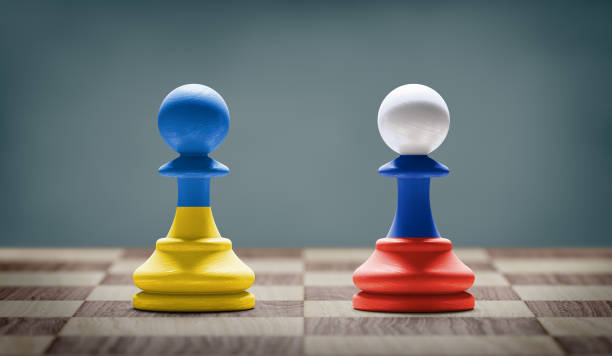 Ukraine and Russia conflict. Ukraine and Russia conflict. Country flags on chess pawns on a chess board. 3D illustration. ukraine photos stock pictures, royalty-free photos & images