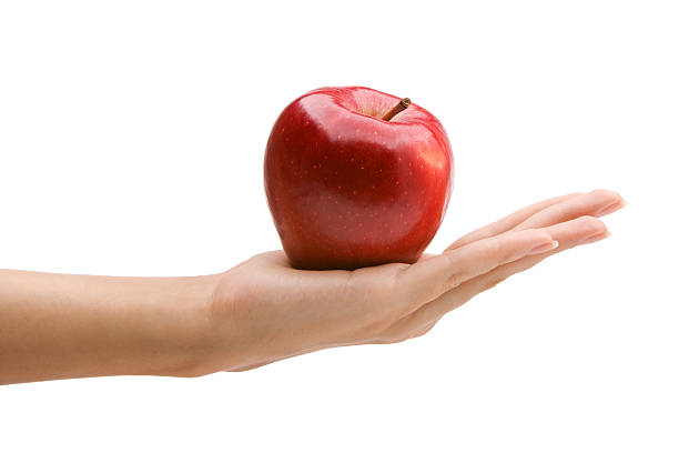 istock Woman's hand holding red sweet apple 120051823