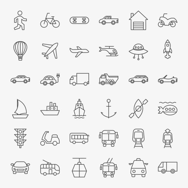 Transport Line Icons Set Transport Line Icons Set. Vector Thin Outline Vehicle Symbols. balloon icons stock illustrations