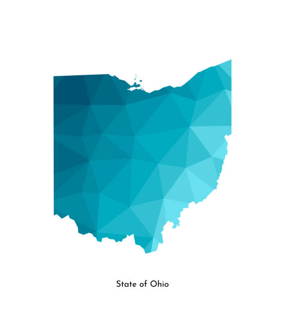 Vector isolated illustration icon with simplified blue map's silhouette of State of Ohio (USA). Polygonal geometric style. White background Vector isolated illustration icon with simplified blue map's silhouette of State of Ohio (USA). Polygonal geometric style. White background. ohio symbols stock illustrations