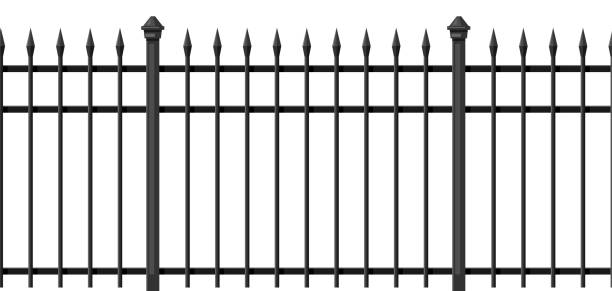 abbildung von metall geschmiedet zaun. - iron fence stock-grafiken, -clipart, -cartoons und -symbole