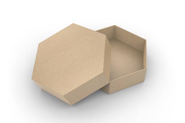 istock Blank hexagonal paper hard box for gift items and branding, 3d render illustration. 1200525604