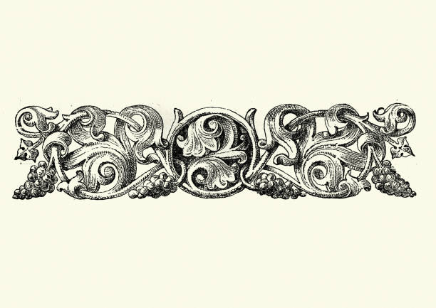 Vintage engraving of Grapes on the vine, Neo classical desgin element