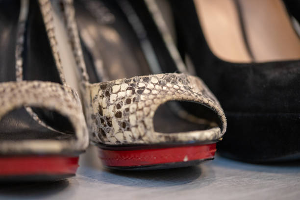 close-up lace of high heels pumps - round toe shoes imagens e fotografias de stock