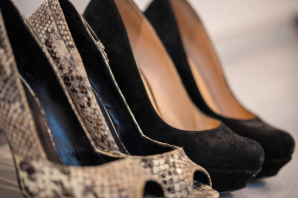 close-up of high heels pumps - round toe shoes imagens e fotografias de stock