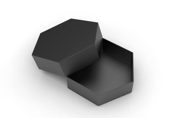 istock Blank hexagonal paper hard box for gift items and branding, 3d render illustration. 1200528233
