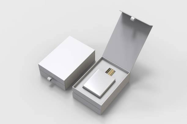 istock Blank perfume bottle in hard box for branding, 3d render illustration. 1200529261