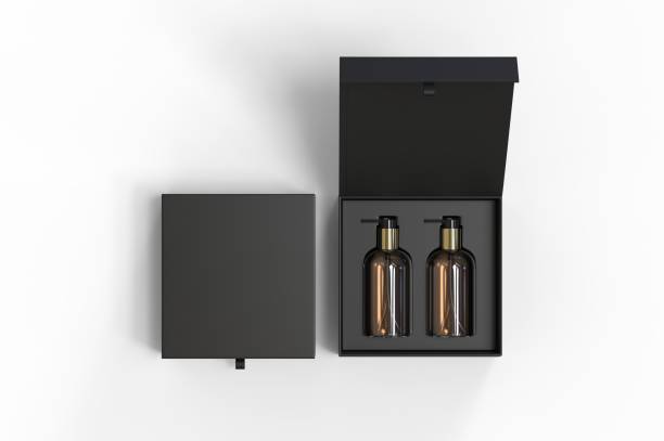 istock Blank body and hand wash dispatcher gift box for branding, 3d render illustration. 1200529446