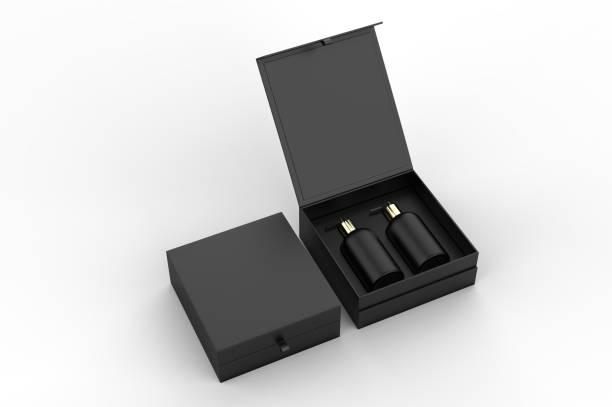 istock Blank body and hand wash dispatcher gift box for branding, 3d render illustration. 1200529455