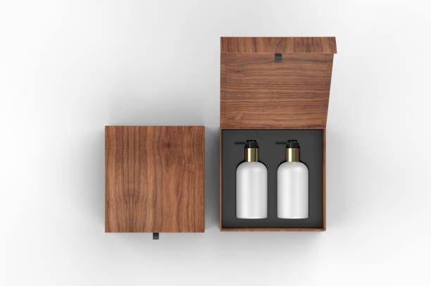 istock Blank body and hand wash dispatcher gift box for branding, 3d render illustration. 1200529519