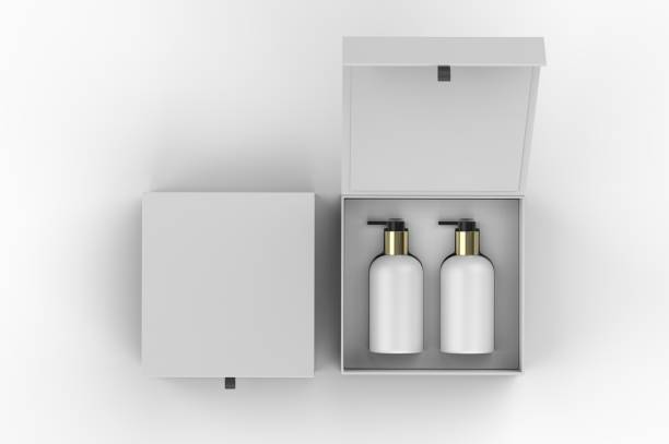 istock Blank body and hand wash dispatcher gift box for branding, 3d render illustration. 1200529542