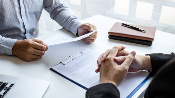 istock Business interview consider and asking candidate questions a resume conversation during about profile of candidate, conducting a job interview listen to answers to thought 1200531366