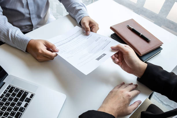 istock Business interview consider and asking candidate questions a resume conversation during about profile of candidate, conducting a job interview listen to answers to thought 1200531374