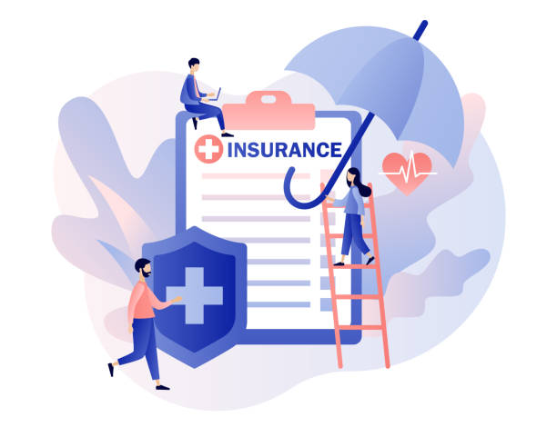 Insurance concept. Property and health insurance. Healthcare, finance and medical service. Modern flat cartoon style. Vector illustration on white background Insurance concept. Property and health insurance. Healthcare, finance and medical service. Modern flat cartoon style. Vector illustration insurer stock illustrations