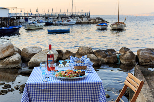 restaurant table by the sea Sorrento Gulf