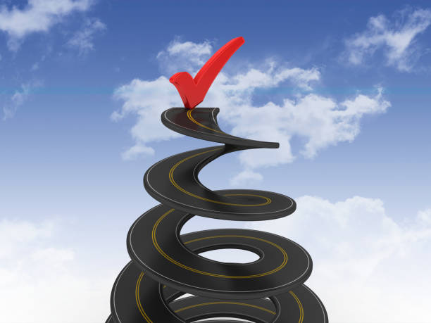 spiral road avec check mark on sky - rendu 3d - to do list list checklist three dimensional shape photos et images de collection